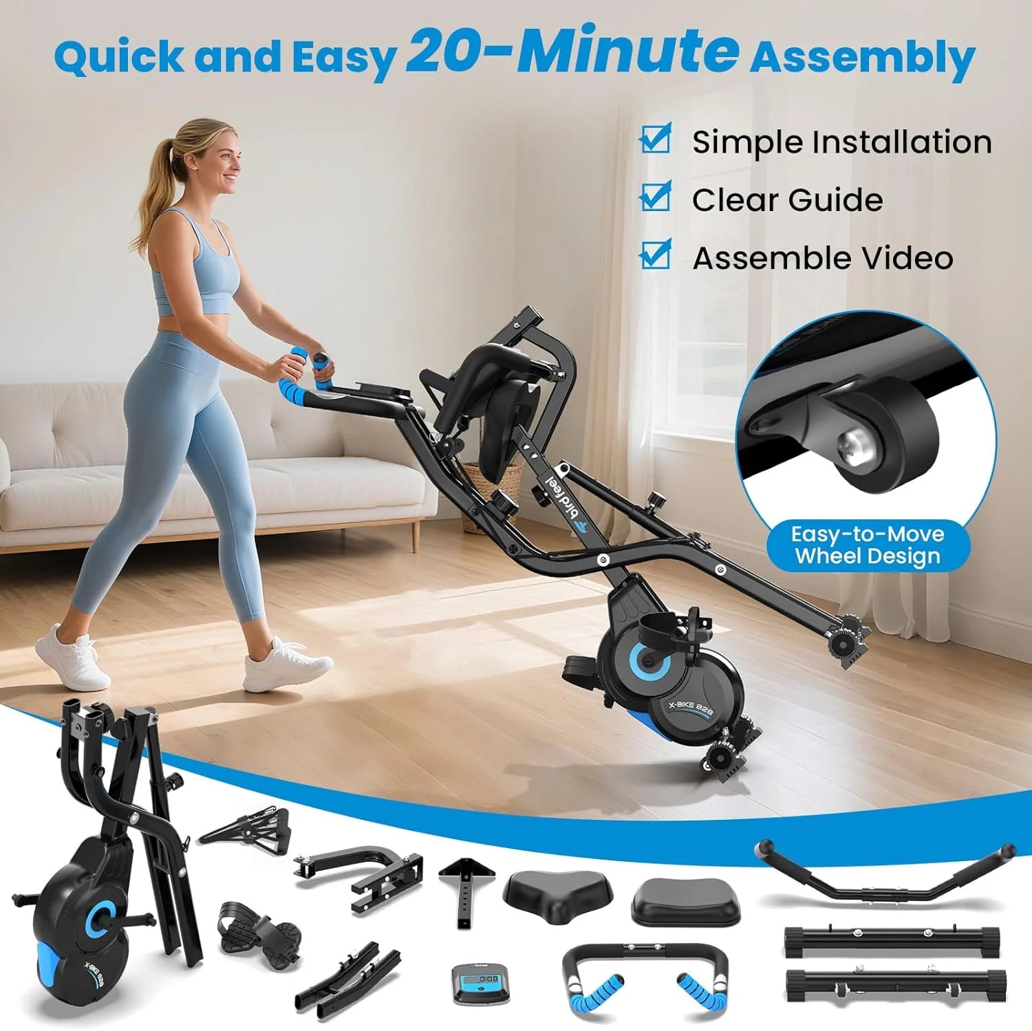 Pooboo 4in1 Folding Exercise Bike Indoor Cycling Bike Stationary Magnetic X Bike Gym Workout 300 lb Easy to Get on/Off