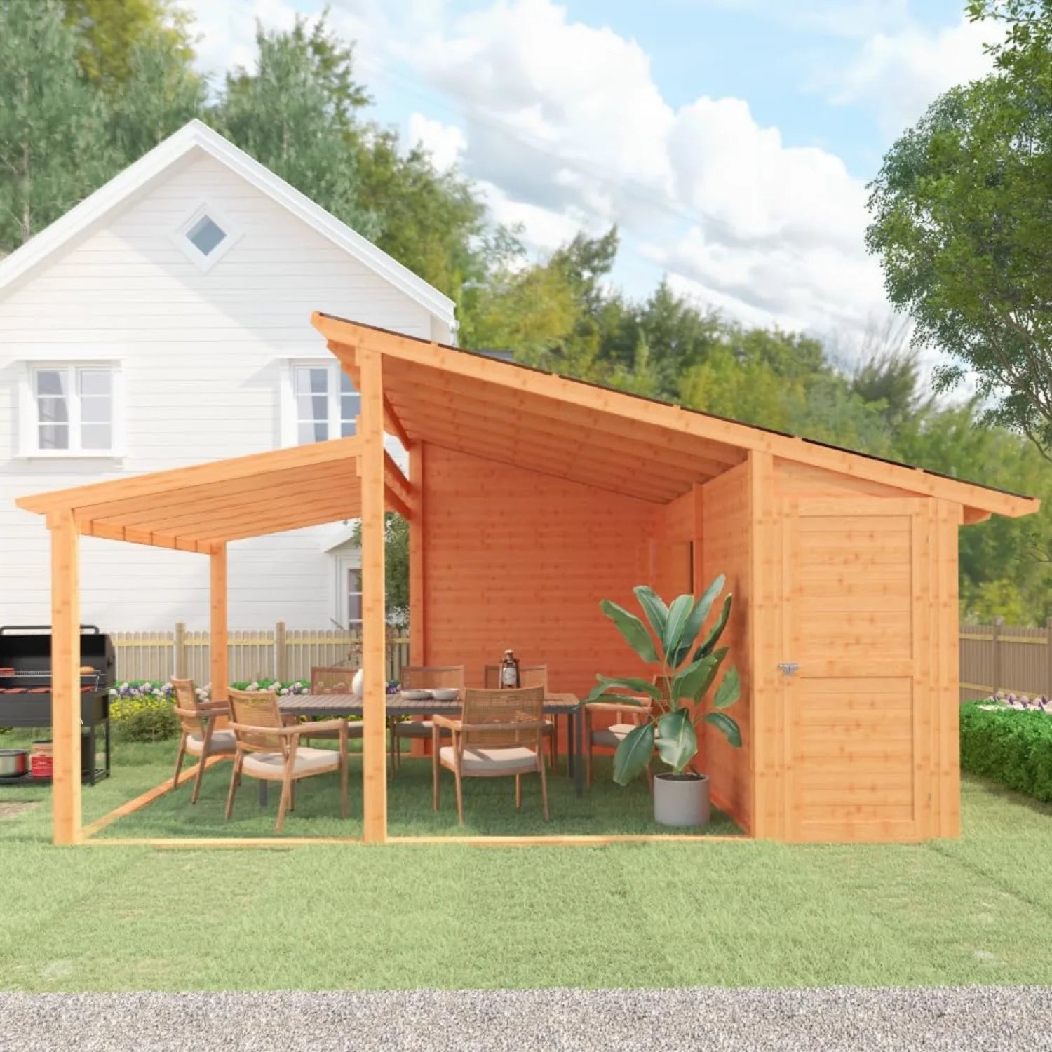 AECOJOY 20' × 12.5' Outdoor Wooden Gazebo with Storage Room