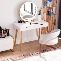Homfa White Desk with Drawers, Study Work Desk Table for Home Office Writing