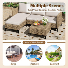 AECOJOY Outdoor Patio Furniture Set, 3 Pieces All Weather Wicker Rattan Sectional Sofa