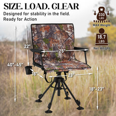 AECOJOY 360 Degree Silent Swivel Hunting Blind Chair with Bottle Rack,  Adjustable Height Camo Portable Foldable Outdoor Hunting and Fishing Chair