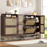 AECOJOY Rattan Shoe Cabinet with 3 Flip Drawers, Free Standing Shoe Storage Organizer with Adjustable Shelves, Fits 13 Shoes