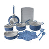The Pioneer Woman 17 - Piece Ceramic Cookware Set with Strainer Lids and Cookie Sheet with Rack, Blue