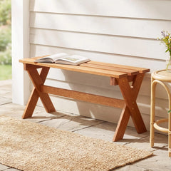 Tangkula Outdoor Wood Bench Backless Patio Dining Bench(1/2)