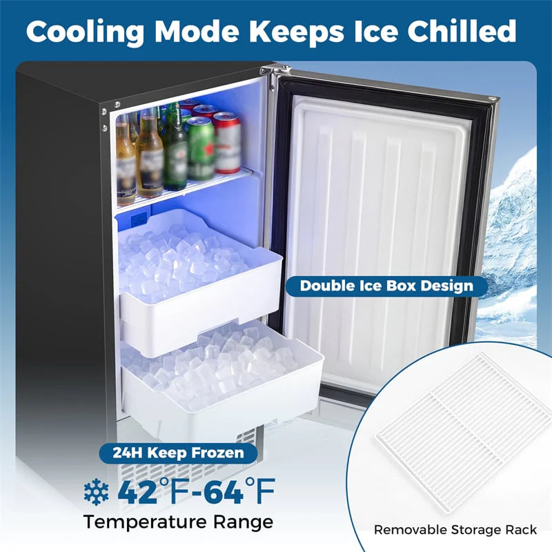 90 LBS/Day Commercial Undercounter Ice Maker, 15" Built-in Freestanding Ice Machine with Cooling Mode, 25 LBS Storage & Auto-Cleaning
