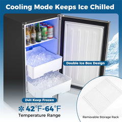 90 LBS/Day Commercial Undercounter Ice Maker, 15" Built-in Freestanding Ice Machine with Cooling Mode, 25 LBS Storage & Auto-Cleaning