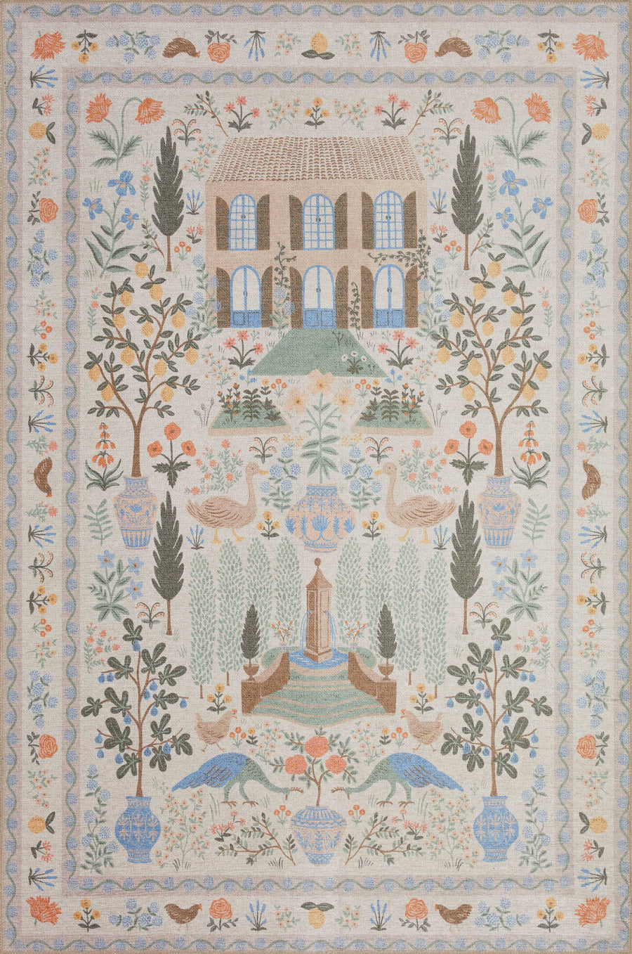Loloi Rifle Paper Menagerie MEN-03 Rug, Cream / 2'6" x 7'6" Runner