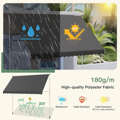 AECOJOY Manual Retractable Awning, 118" Non-Screw Outdoor Patio Awning, Dark Grey