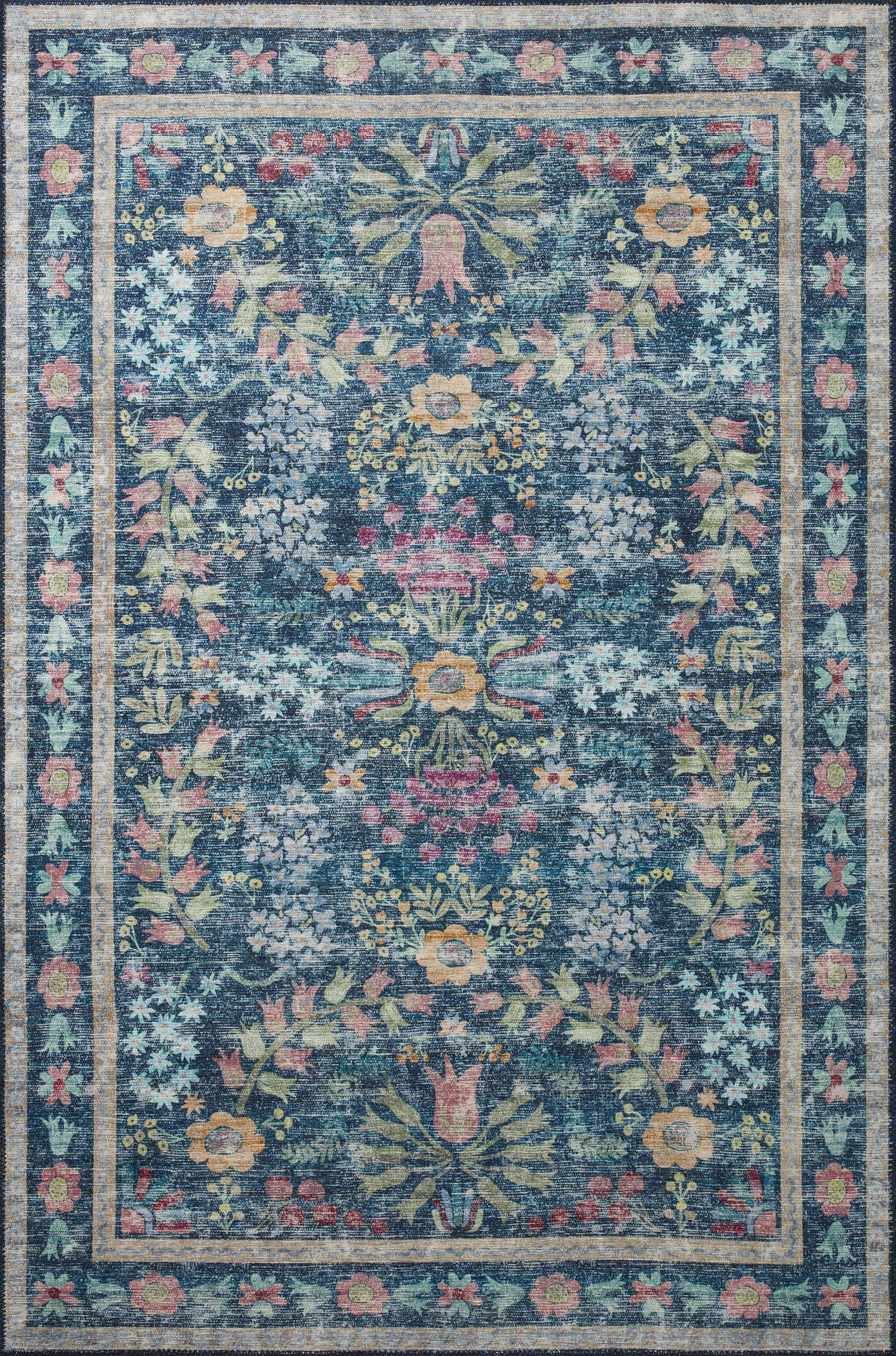 Rifle Paper Co. x Loloi 5'0" x 7'6" Blue/Multicolor Maison Frances (MAO-06) Area Rug