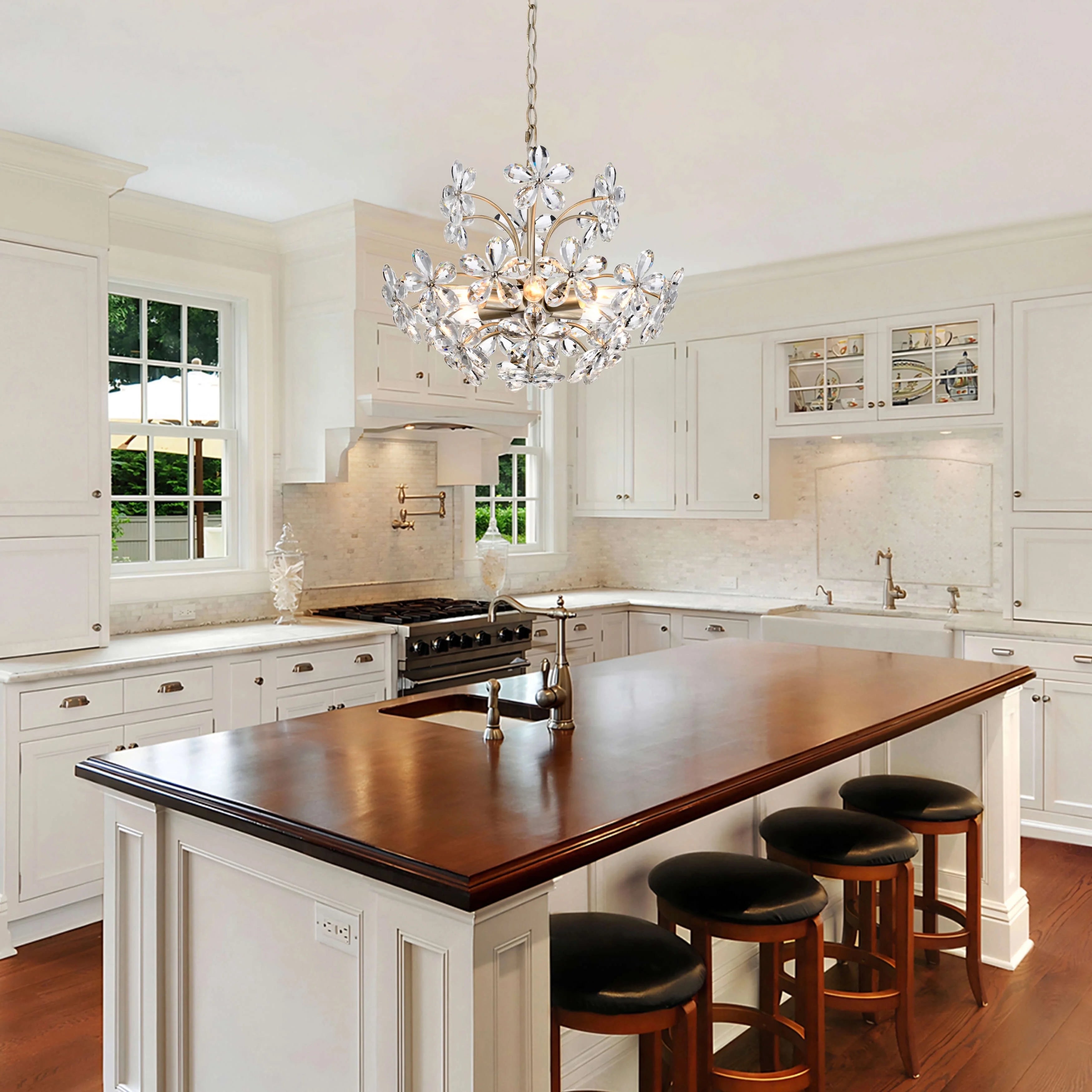 The Lighting Shop Rosa 6 - Light Brushed Silver - Ish Champagne Electric Flower Crystal Chandelier