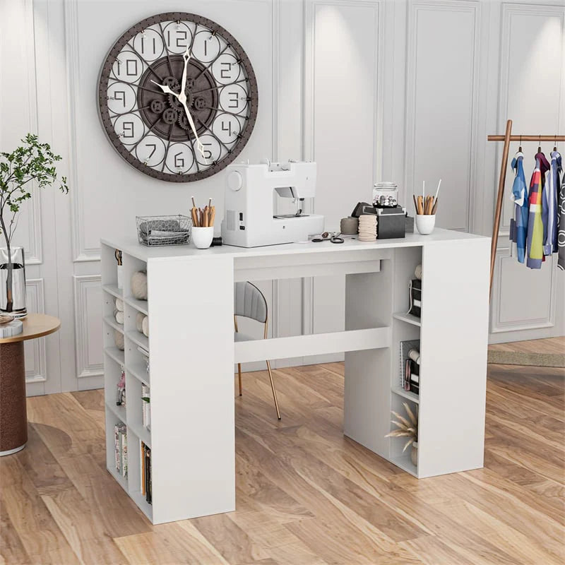 53" Counter Height Sewing Craft Table with 14 Storage Cubes, Large Drawer, Cabinet & Adjustable Shelf, 36" Artwork Workstation Drafting Writing Desk