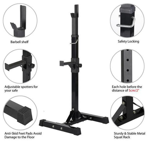 2 - Piece Adjustable Squat Stand Rack or Barbell Free Press Bench, Black