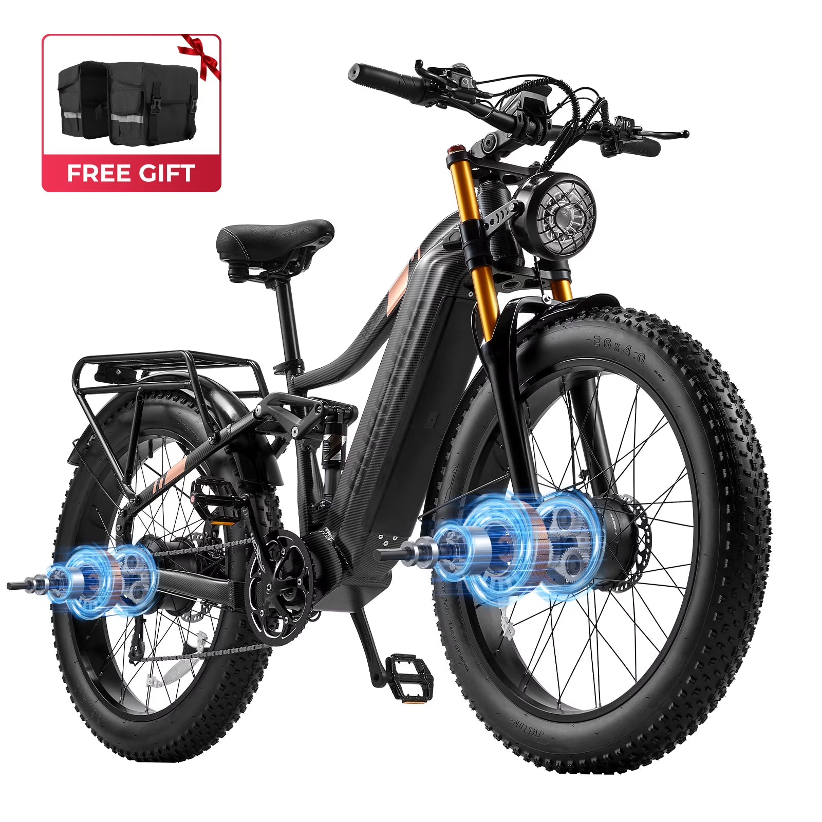 Dual Motors AWD 2000W Electric Bike for Adult 26'', UL2849 48V 30AH Removable Battery E - Mountain Bike 4.0 Fat Tire up to 35MPH&120miles Long Range Off - Road Ebike Beach Dual Hydraulic&Brakes E - Bicycle