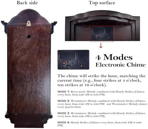 ? 26IN Grandfather Vintage Wall Clock with Pendulum and Chime, Hour/Quarter - Hour Chime, Elmwood Frame, Large Vintage Wall Clock for Living Room, Home Decor Gift