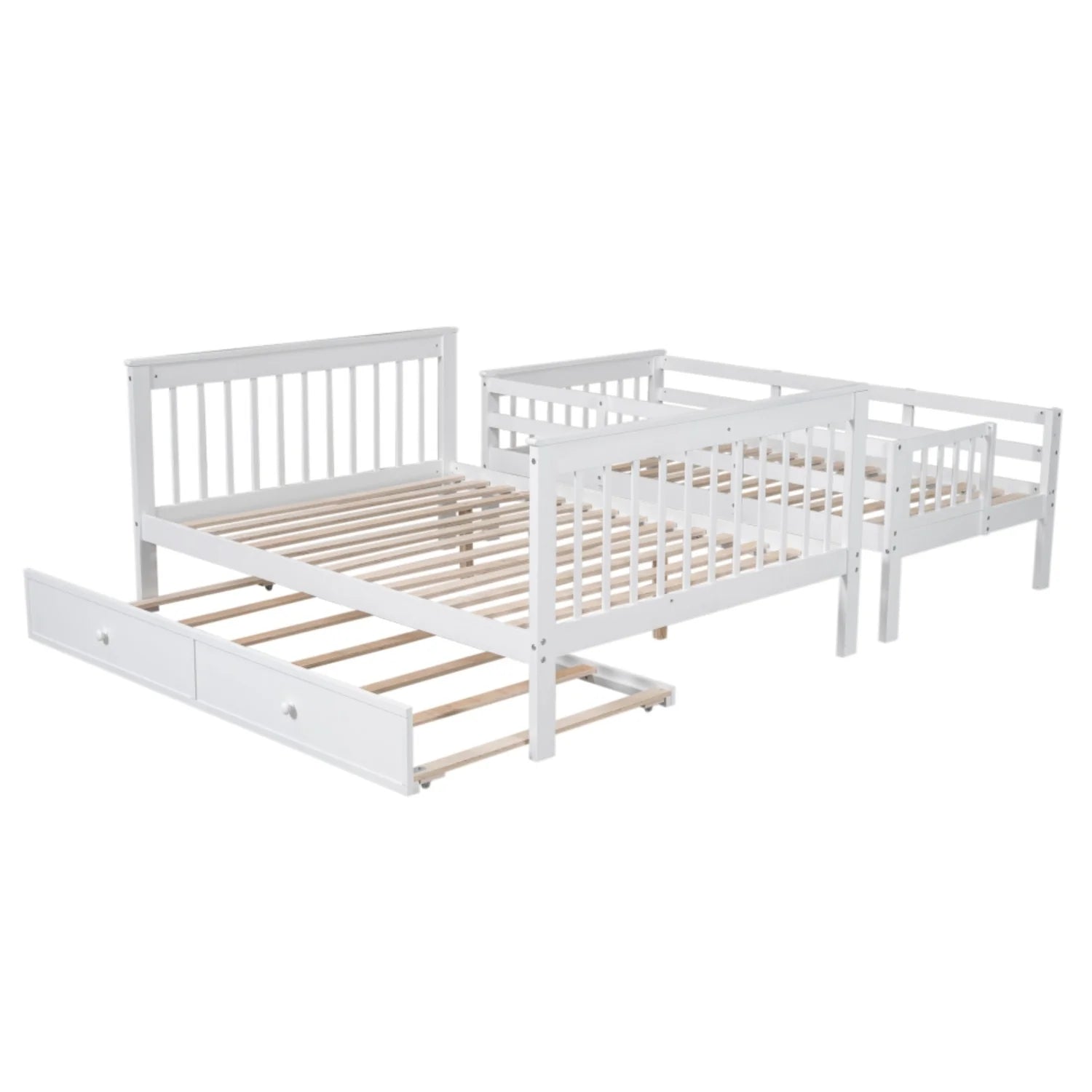 AECOJOY Twin-Over-Full Bunk Bed with Twin size Trundle, Storage and Guard Rail for Bedroom, Espresso