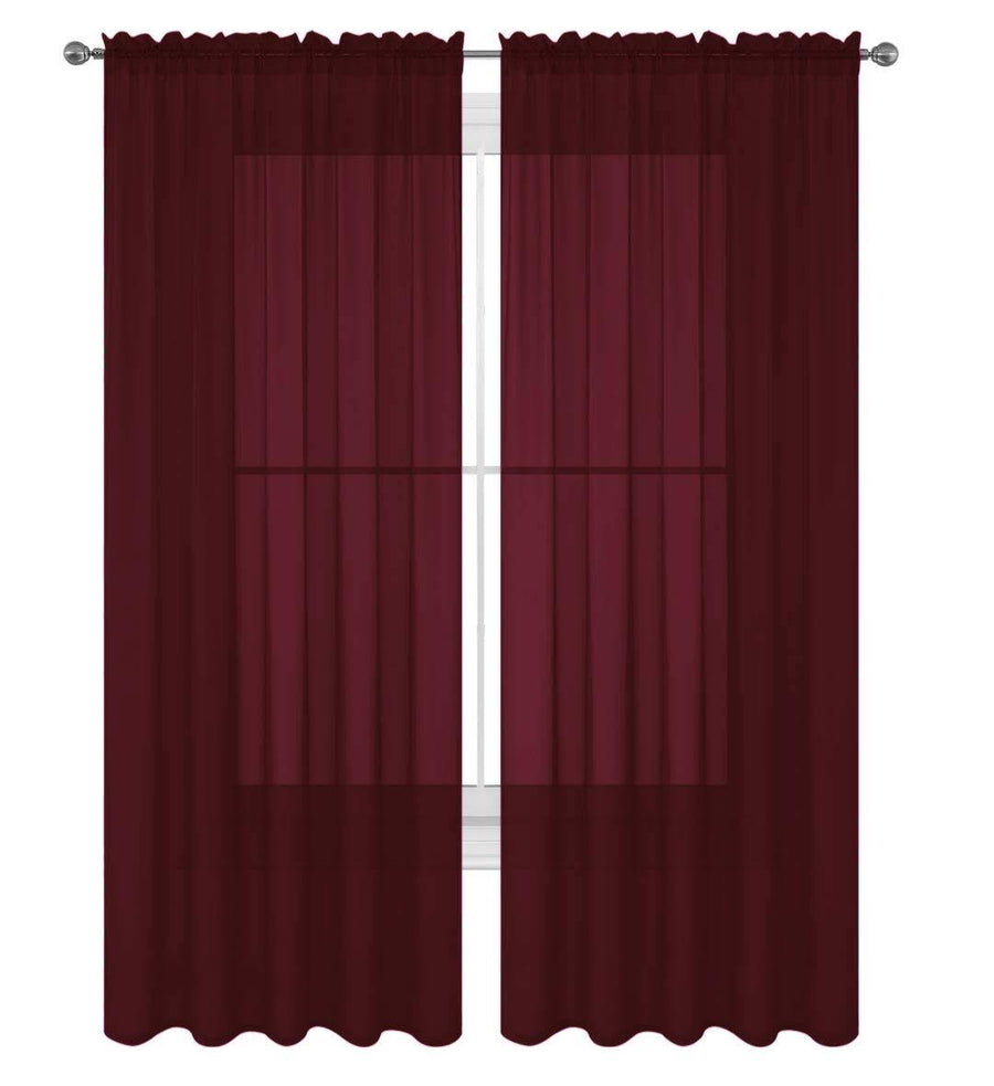 Decotex 2 Piece Solid Elegant Sheer Curtains Fully Stitched Panels Window Treatment Drape (54" x 84", Burgundy)