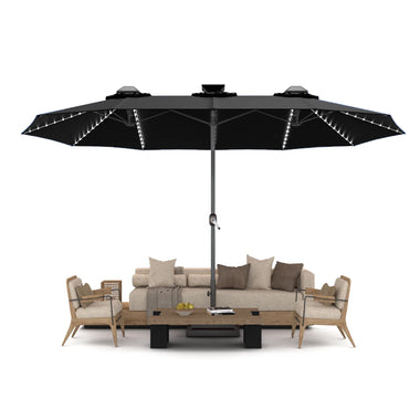 AECOJOY 15ft Patio Double-Sided Umbrella, 156 PCS Solar LED Light Outdoor Large Umbrella, Black