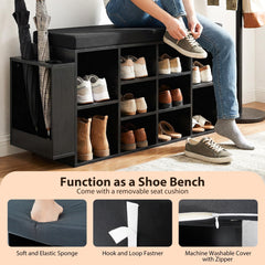 Tangkula Shoe Storage Bench with Umbrella Stand 10-Cubby Entryway Shoe Rack Organizer