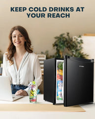 Upstreman 1.7 cu ft Mini Fridge with Freezer Single Door Compact Refrigerator, Low Noise, Energy Saving, Adjustable Temperature, Reversible Door, for Home Office Dorm, Black FR17
