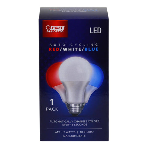 Feit Electric A19 E26 (Medium) Auto Cycling LED Bulb Blue/Red/White 7 Watt Equivalence 1 Pk