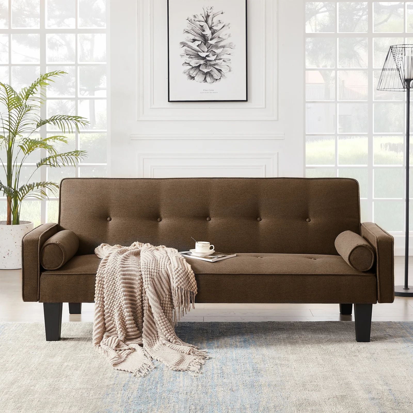72" Convertible Loveseat Sofa Bed Sleeper Daybed, Modern Upholstered Folding Recliner, Small Futon Sofa for Living Room Apartment Office, Gray 02