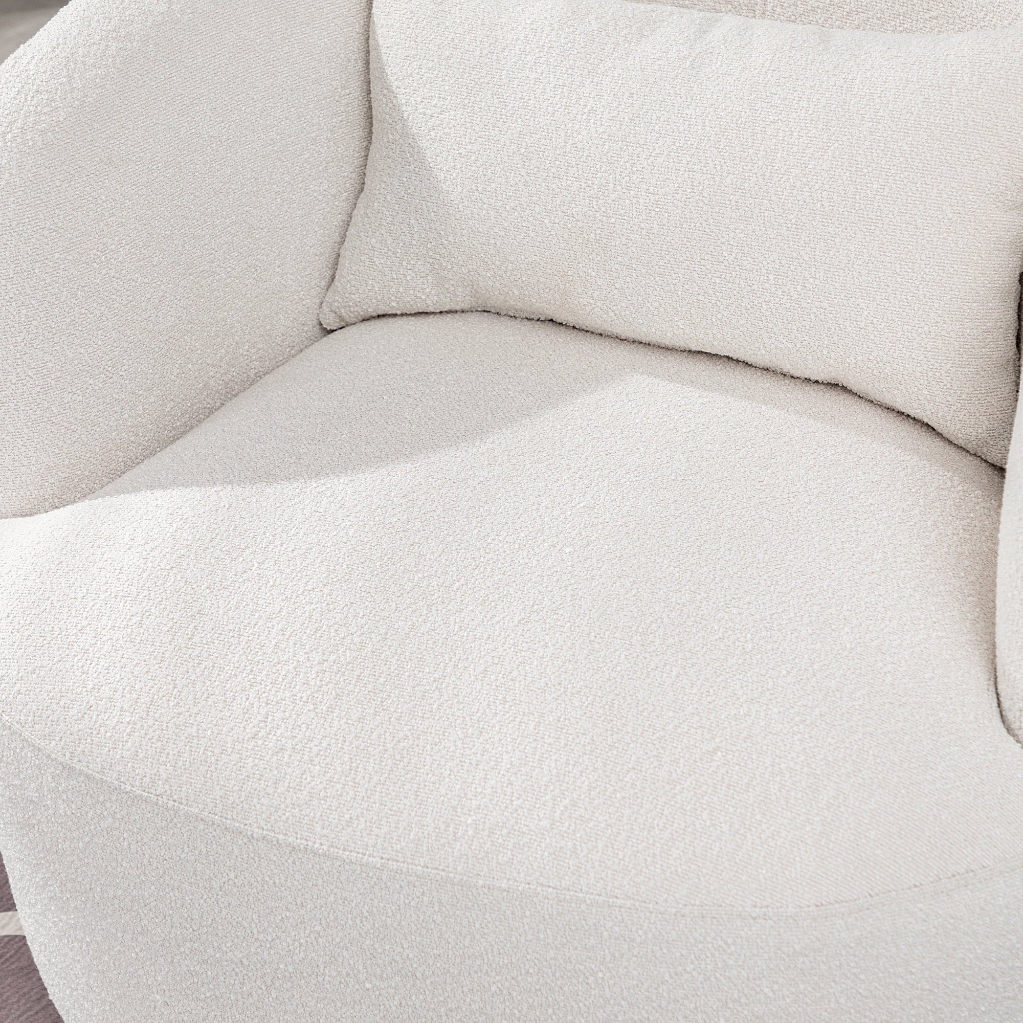 34" Wide Boucle Swivel Barrel Chair, No Assembly Round Upholstered Armchair Accent Chair Single Sofa Chair with Toss Pillow for Living Room and Bedroom, Taupe