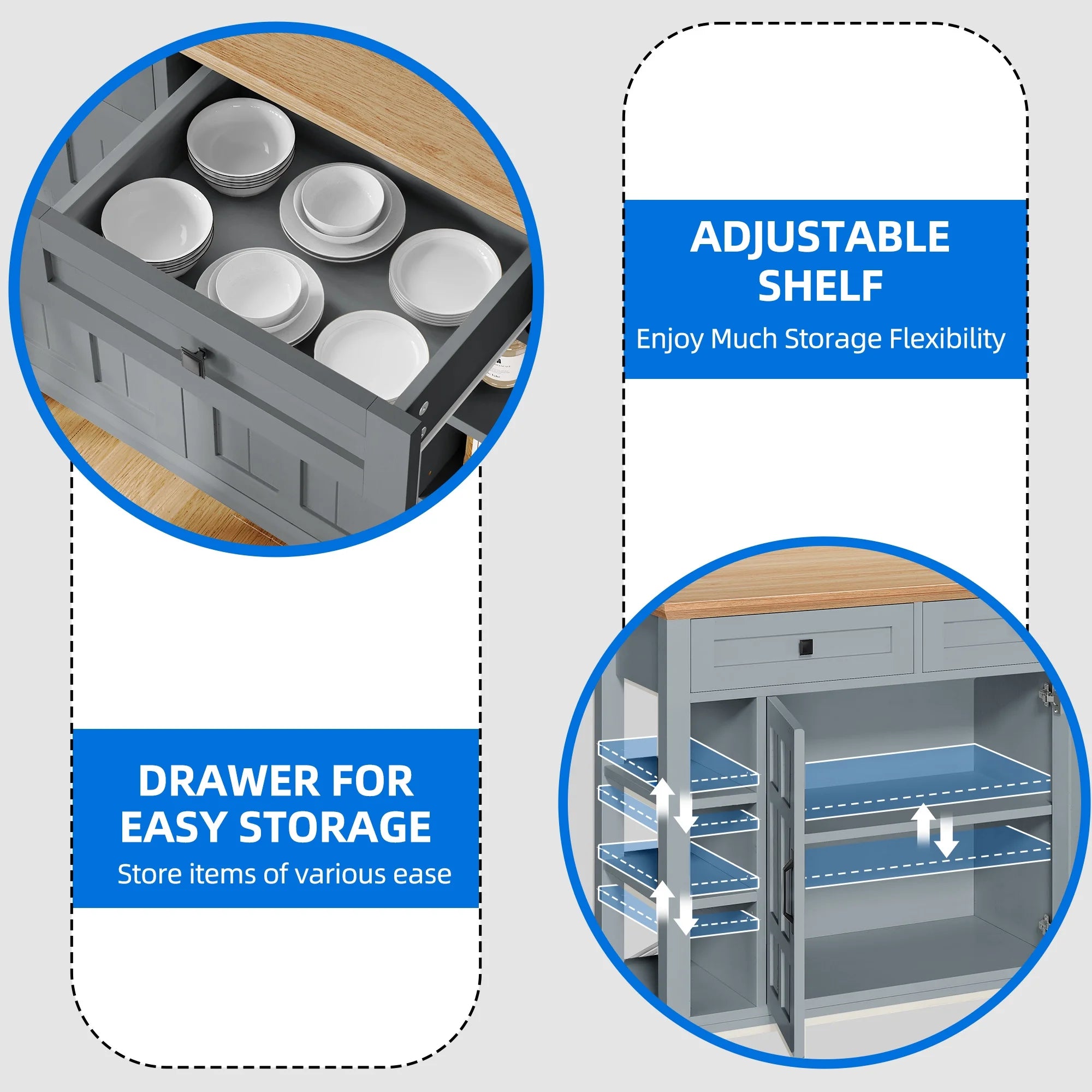 Uforic Kitchen Island Cart with Power Outlets, Kitchen Storage Trolley Cart with Storage Shelves & Drawers, Off - White