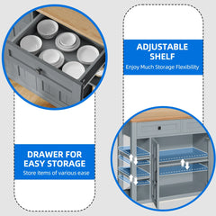 Uforic Kitchen Island Cart with Power Outlets, Kitchen Storage Trolley Cart with Storage Shelves & Drawers, Off - White