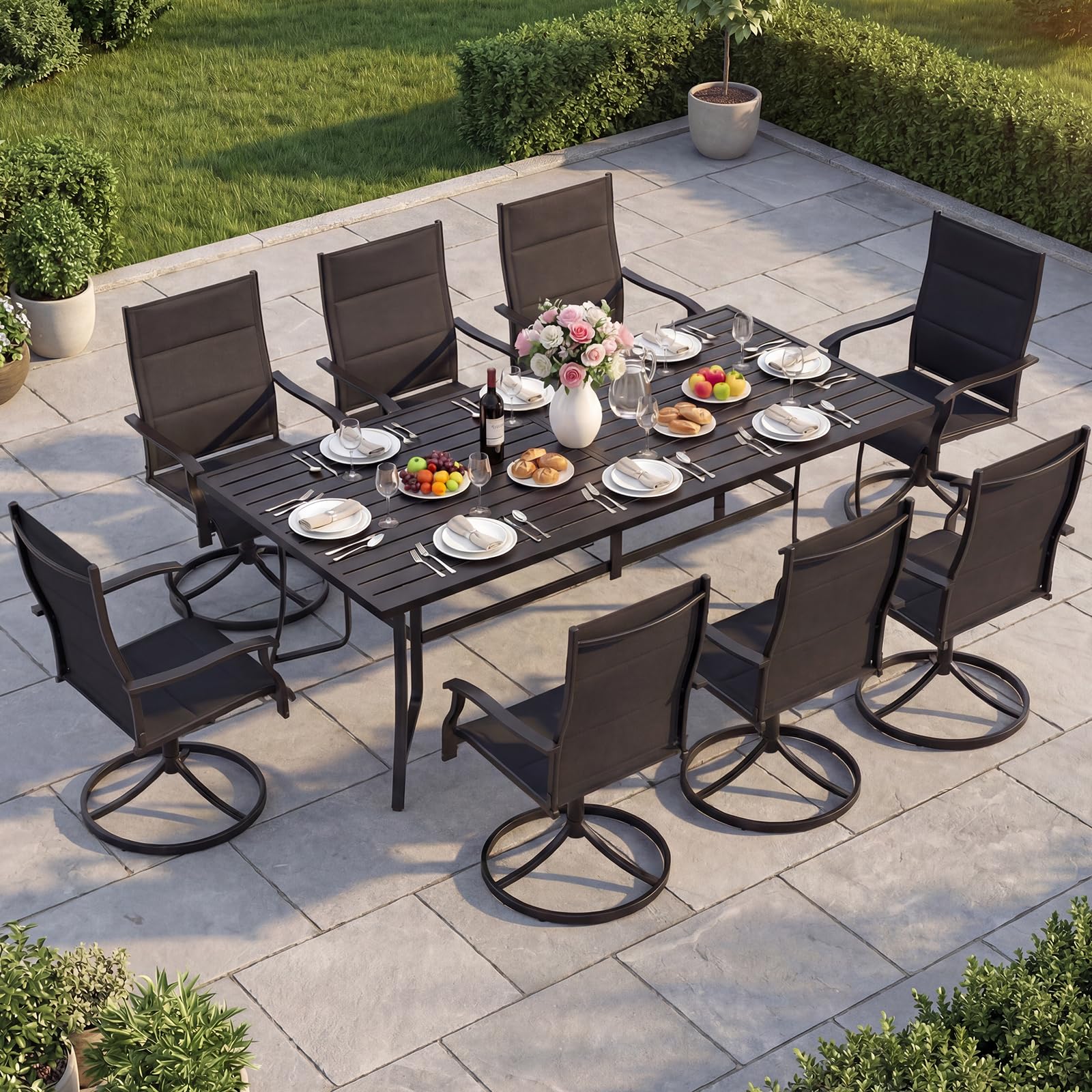 Tangkula 9 Piece Outdoor Dining Set 76” Rectangular Patio Table