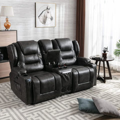 IPKIG Electric Home Theater Seating - Power Recline Chair Loveseat RV Sofa with Console, 67" Double Recliner 2 - Seater RV Couch with Storage/USB Charging/Lighting/Cup Holders for Living Room