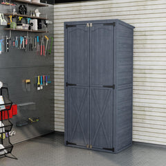 AECOJOY Outdoor Wooden Storage Cabinet Weatherproof, Garden Vertical Storage Shed with 3 Adjustable Shelves