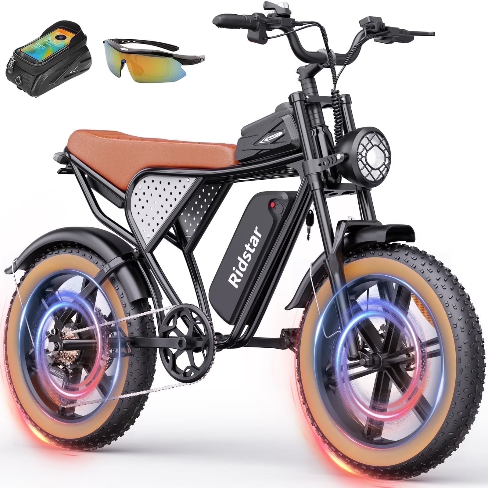 Ridstar Electric Biycle for Adults, 1200W 32MPH, 48V 20AH Electric Dirt Bike, 20" Fat Tire 7 Speed Mountain Bike UL2849