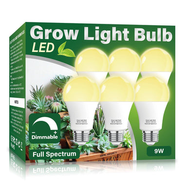 Wiyifada 6 Pack Grow Light Bulb Indoor Grow Light,A19 Full Spectrum Plan Light Bulb,E26 110V 9W Grow Bulb Replace Up to 100w, Plant Light Bulb for Indoor