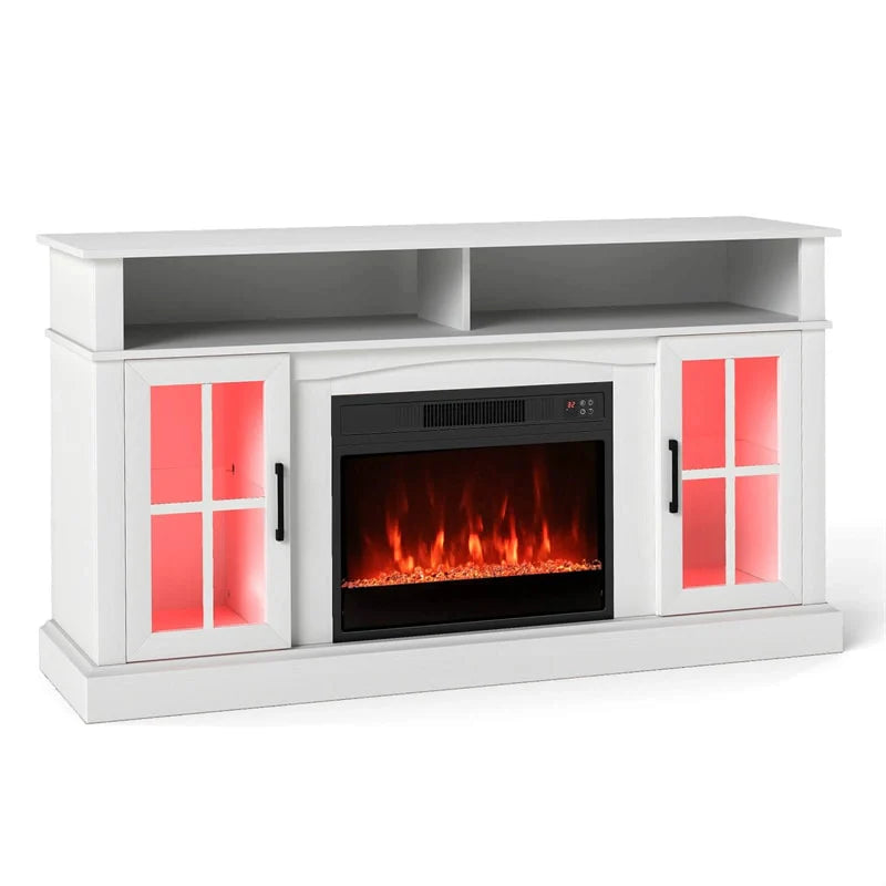 58" Electric Fireplace TV Stand for 65" TVs, Entertainment Center with 28" Fireplace Heater Insert, LED Lights, Remote Control & Storage