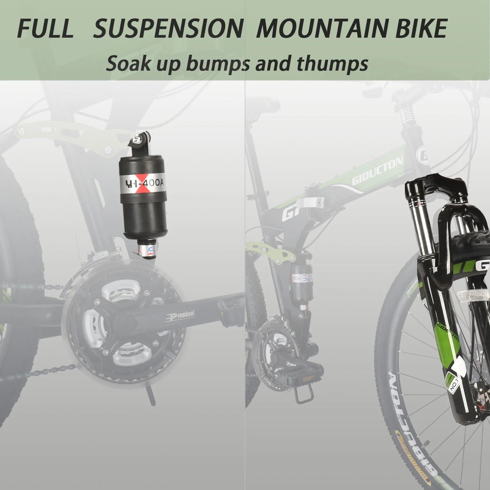 Eurobike 27.5" Full Suspension Folding Mountain Bike Foldable Frame Bicycle Disc Brakes Men or Women Bikes for Afults Green