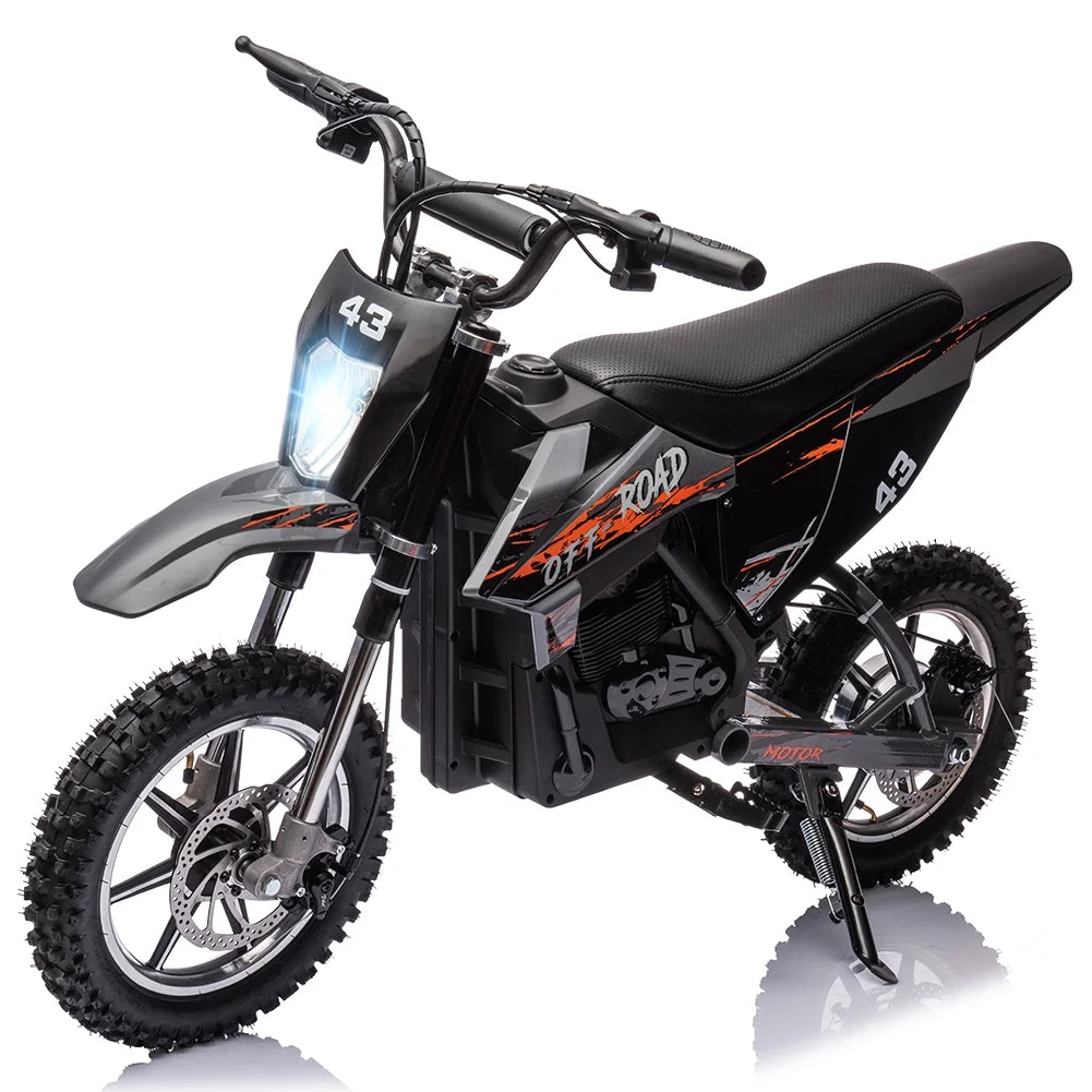 Electric Dirt Bike for Kids, 36V Ride on Motorcycle, up to 15.5MPH, 350W Brushless Motor, LED Headlight, Leather Seat, Front and Back Brakes, Electric Motorcycle for Kids Age 8 - 16, Max Load 175 lb