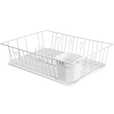 MegaChef Dish Rack with 14 Plate Positioners and Detachable Utensil Holder, 17-1/2 inch, White
