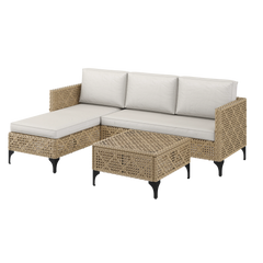 AECOJOY Outdoor Patio Furniture Set, 3 Pieces All Weather Wicker Rattan Sectional Sofa