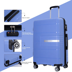 Tripcomp 3 Piece Luggage Sets, Hard Shell Carry on Luggage, PP Case with Two Hooks, Spinner Wheels, TSA Lock, Airline Approved, Lightweight Durable Suitcase, （20"24"28"）(Purplish Blue)