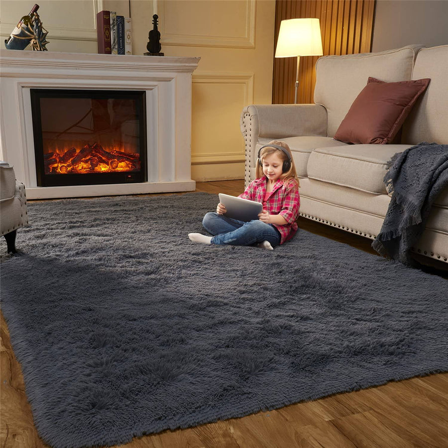 EasyJoy Fluffy Area Rugs for Bedroom Living Room, 4ft x 6ft Dark Gray Furry Carpet for Teens Room, Shaggy Throw Rug for Nursery Room, Fuzzy Plush Rug