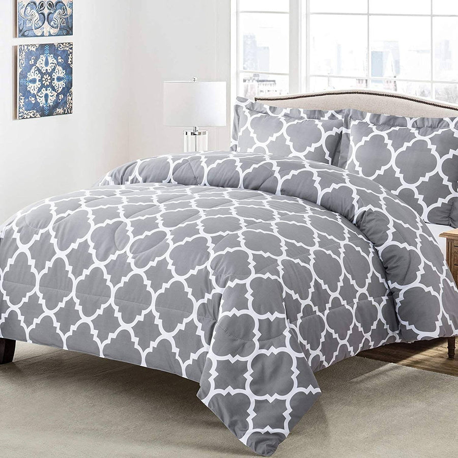 Shatex Microfiber 3 Pieces Bedding Comforter Sets Geometry, Queen - Geometry-grey